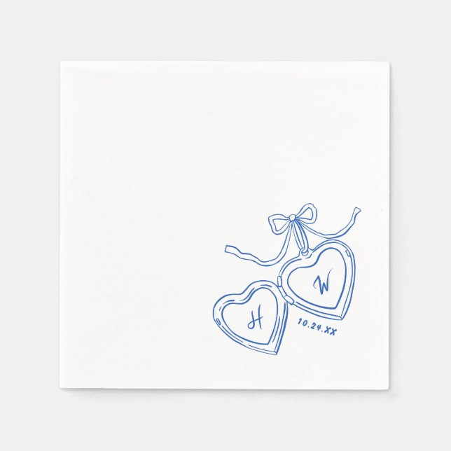Heart Pendant Blue Wedding Party Serviette (Vorderseite)