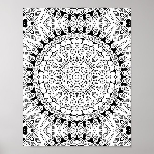 Heart Petal Burst Coloring Page Intricate Design Poster (Vorne)