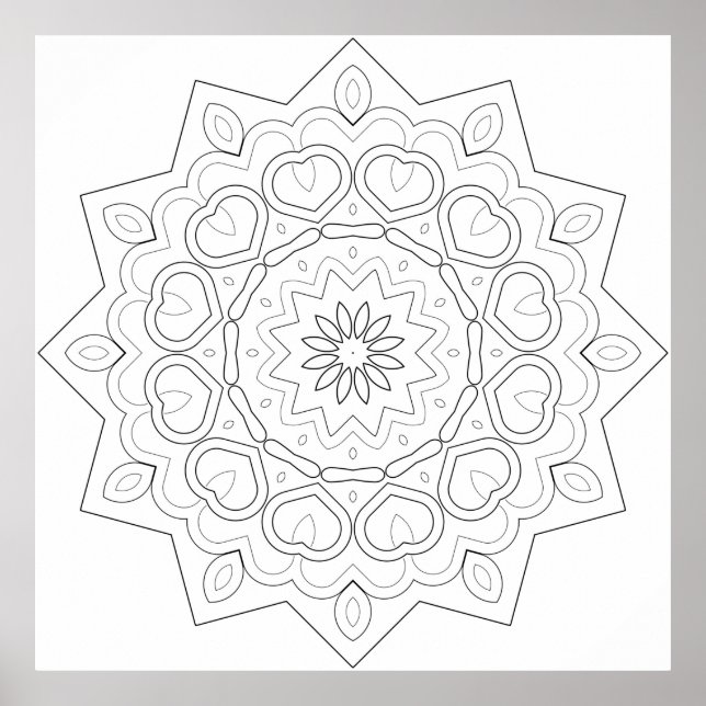 Heart Petal Mandala with Symmetrical Vine Flow Poster (Vorne)