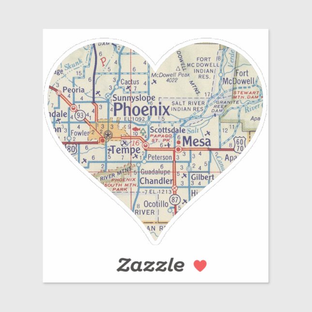 Heart Phoenix AZ Vintage Karte Aufkleber (Blatt)
