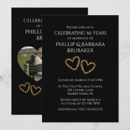 Heart Photos Golden 50th Wedding Anniversary Party Einladung