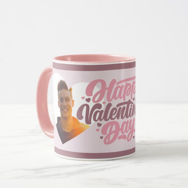 Heart Pink Happy Valentine's Day Multi-Foto Tasse (Vorderseite Links)