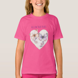 Heart Pink Purple Butterflies & Flowers T-Shirt