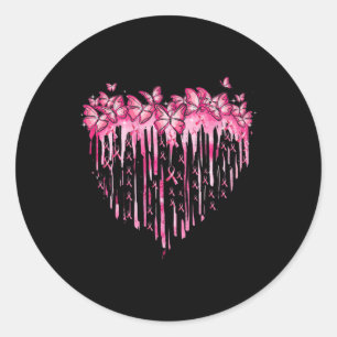 Heart Pink Ribbon Butterflies Breast Cancer Awaren Runder Aufkleber