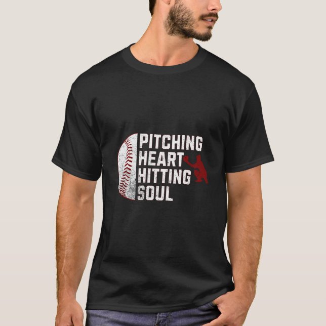 Heart Pitch Soul Hit - Liebe Baseball Art T-Shirt (Vorderseite)