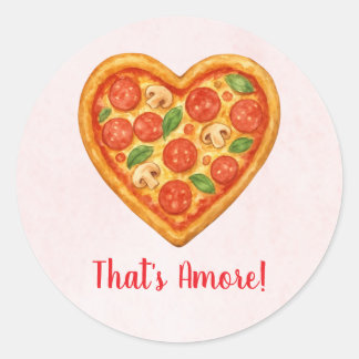 Heart Pizza Round Sticker | Red Checkered Wedding
