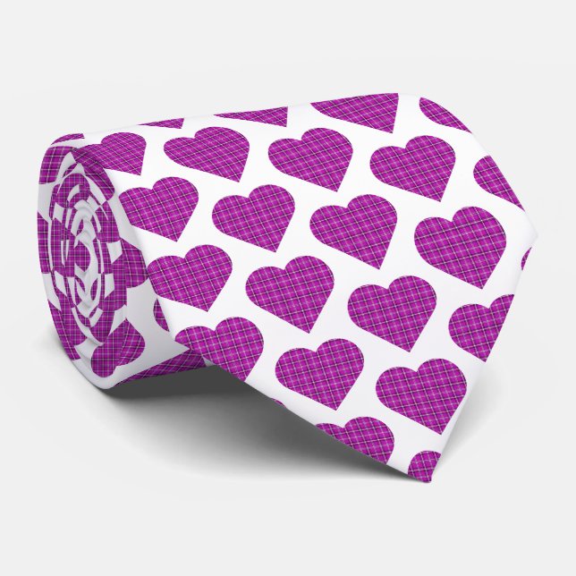 Heart Plaid Pink Purple Black Neck Tie Krawatte (Gerollt)