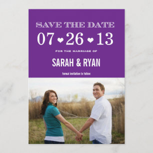 Heart Purple Enregistrer la date Photo Invitations