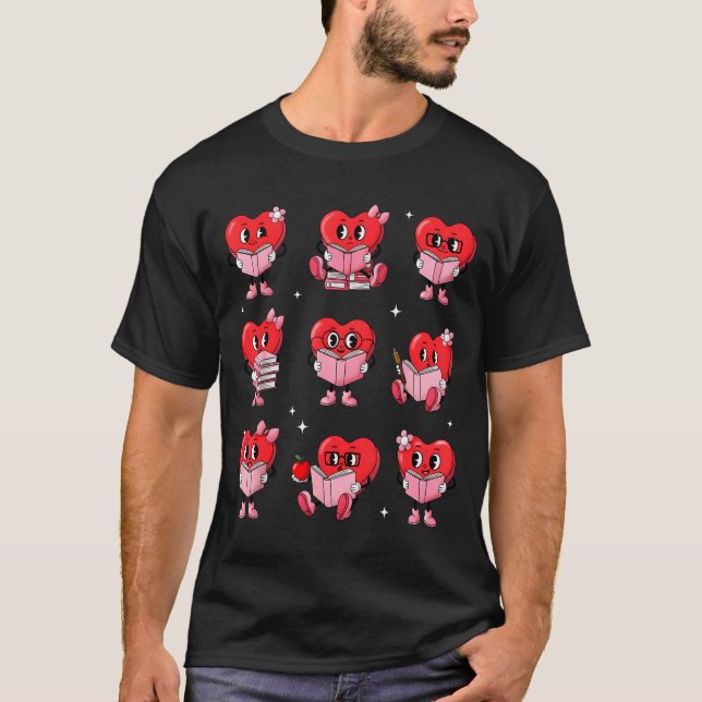 Heart Reading Books Valentine Teacher Boy Girl Boo T-Shirt (Vorderseite)