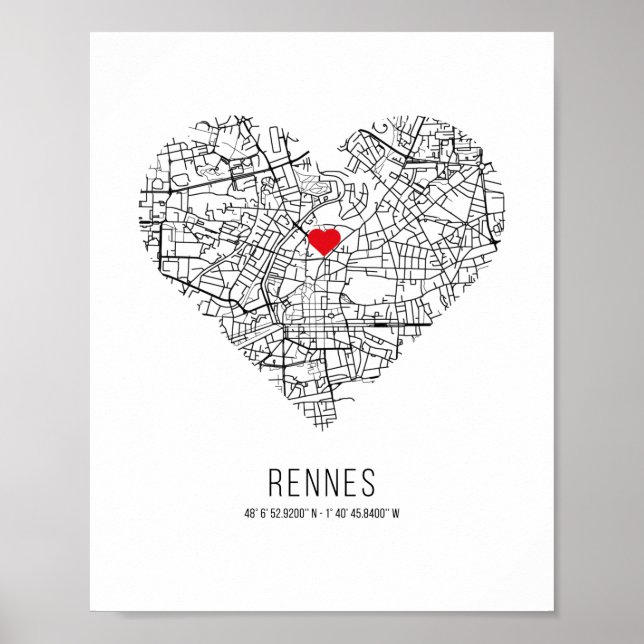 Heart Rennes City Map (Frankreich) Poster (Vorne)