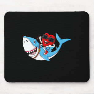 Heart Riding Shark Valentine's Day Fun Boys Girls Mousepad