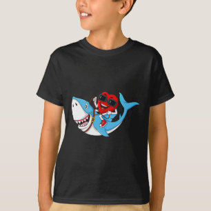 Heart Riding Shark Valentine's Day Fun Boys Girls T-Shirt