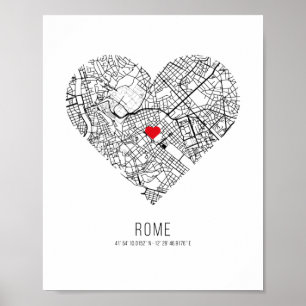 Heart Rome City Map (Italien) Poster