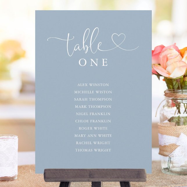 Heart Script Dusty Blue Tischnummer Seekarte (Heart Script Dusty Blue Table Number Seating Chart)