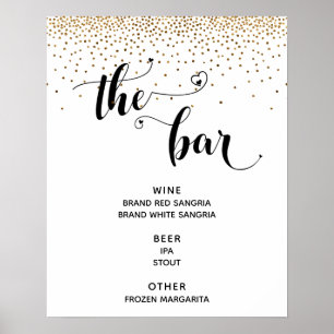 Heart Script & Gold Confetti "The Bar" Menu-Zeiche Poster