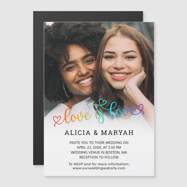 Heart Script-Liebe ist Liebe Big Foto Hochzeit Magneteinladung (Vorne/Hinten)