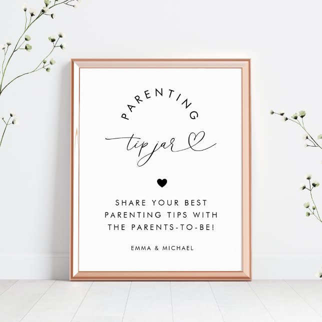 Heart Script Parenting Tip Jar Baby Duschzeichen Poster (Von Creator hochgeladen)
