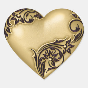 Heart Scroll Gold w Black Herz-Aufkleber