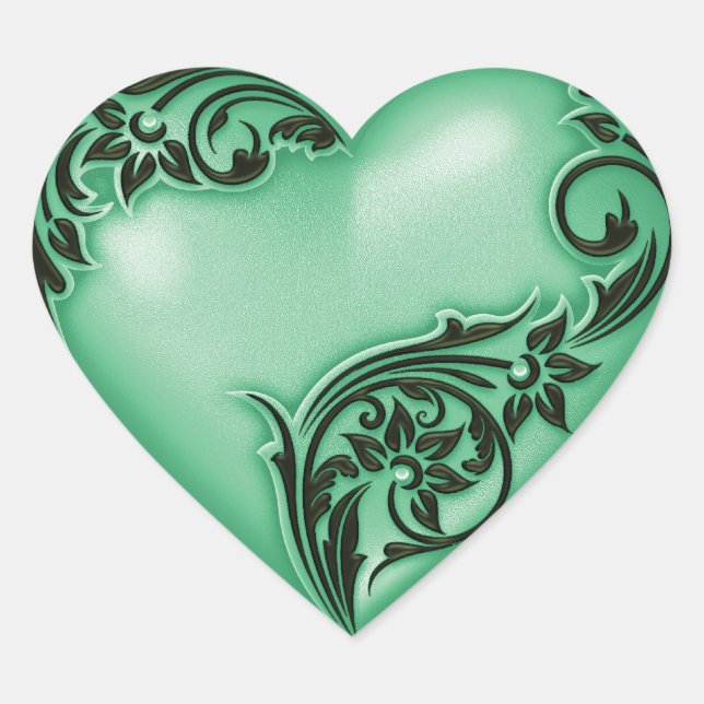 Heart Scroll Jade Green w Black Herz-Aufkleber (Vorderseite)