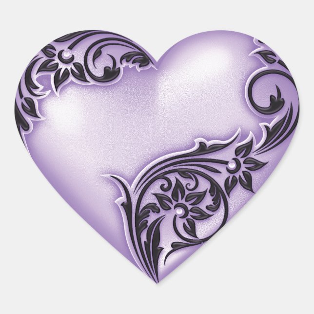 Heart Scroll Lilac w Black Herz-Aufkleber (Vorderseite)