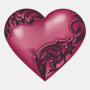 Heart Scroll Sangria W Black Herz-Aufkleber