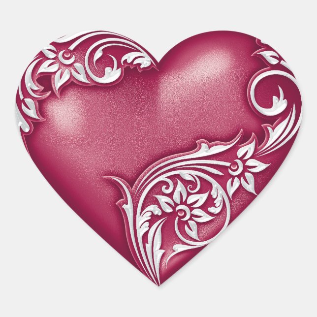 Heart Scroll Sangria White Herz-Aufkleber (Vorderseite)