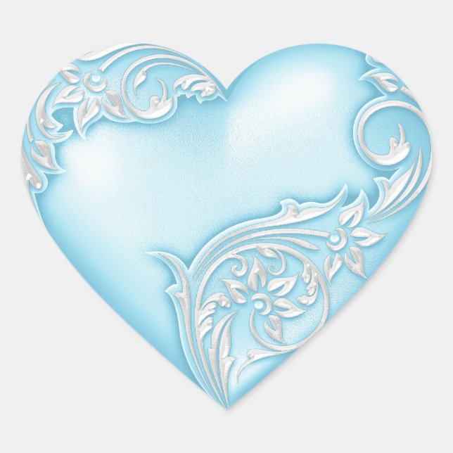 Heart Scroll Sky Blue Herz-Aufkleber (Vorderseite)