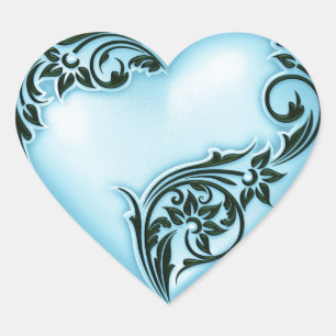Heart Scroll Sky Blue w Black Herz-Aufkleber