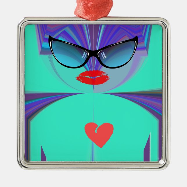 Heart Selfie Ornament Aus Metall (Vorne)
