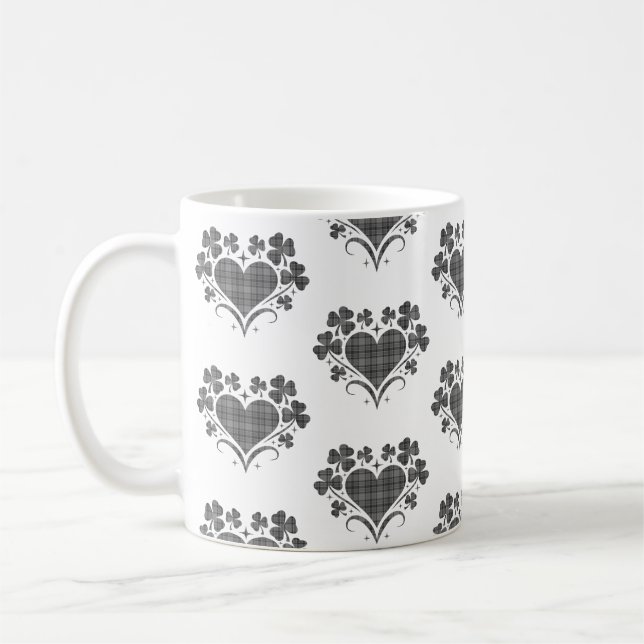 Heart Shamrock Plaid Gray Tartan Clover Kaffeetasse (Links)