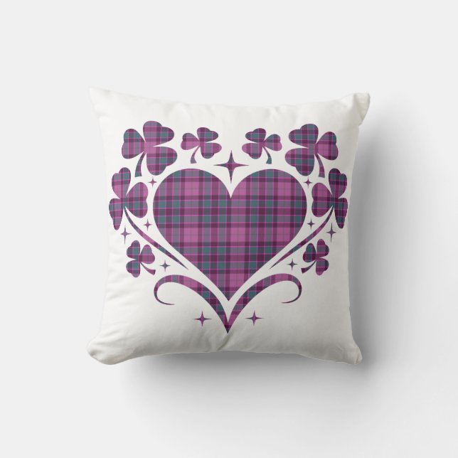 Heart Shamrock Plaid Purple Teal Tartan Clover Kissen (Vorderseite)