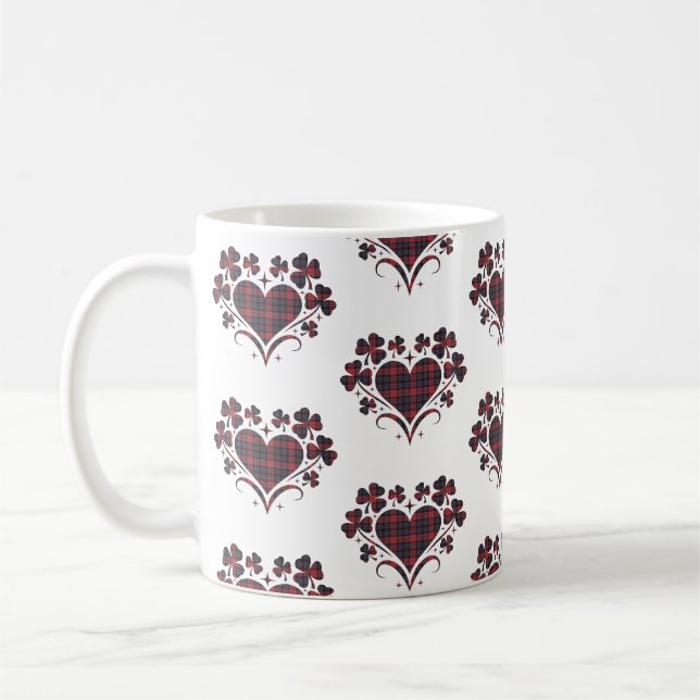 Heart Shamrock Plaid Red Blue Tartan Clover Kaffeetasse (Links)