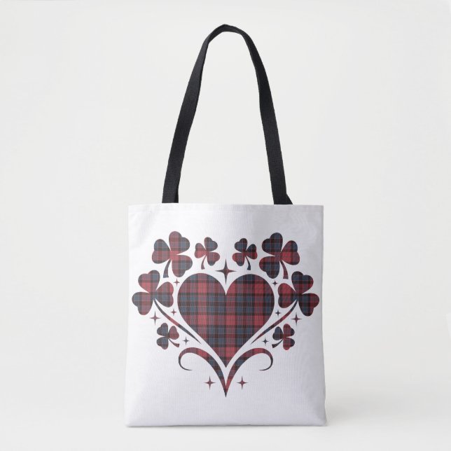 Heart Shamrock Plaid Red Blue Tartan Clover Tasche (Vorderseite)