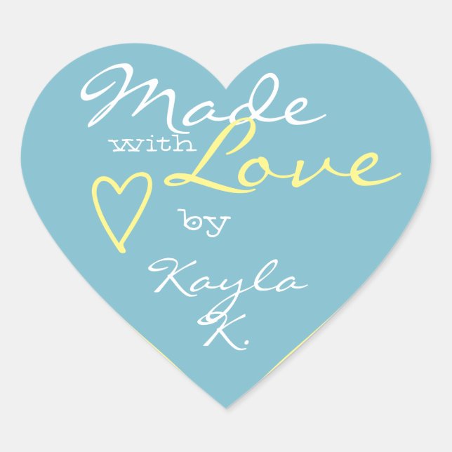 Heart Shape Frame Pael Sky Blue Made mit Liebe Herz-Aufkleber (Vorderseite)