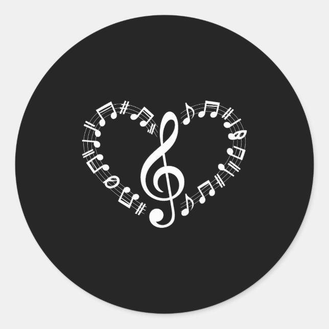 Heart Shape Musical Notes Music Lovers Happy Valen Runder Aufkleber (Vorderseite)