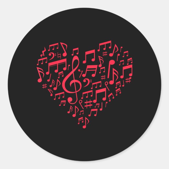 Heart Shape Musical Notes Music Lovers Valentines Runder Aufkleber (Vorderseite)