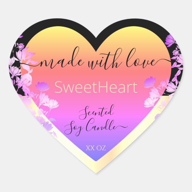 Heart Shape Packing Labels Rainbow Gold Herz-Aufkleber (Vorderseite)