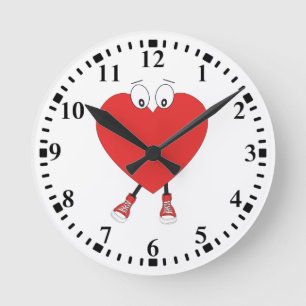 Heart Shape Red Cute Love Character Design Runde Wanduhr