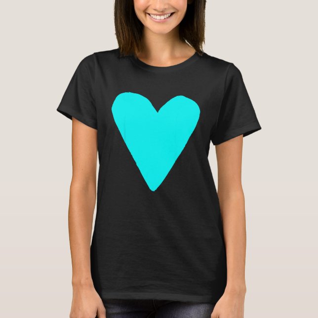 Heart Shape Symbol Love Kindness Peace Cyan T-Shirt (Vorderseite)