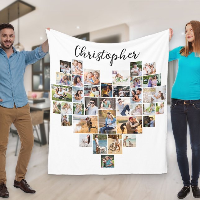 Heart Shaped 36 Foto Collage Script Name Weiß Fleecedecke (Von Creator hochgeladen)