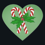 Heart Shaped Christmas Candy Cane Stickers<br><div class="desc">Candy Cane und Holly Stickers.</div>