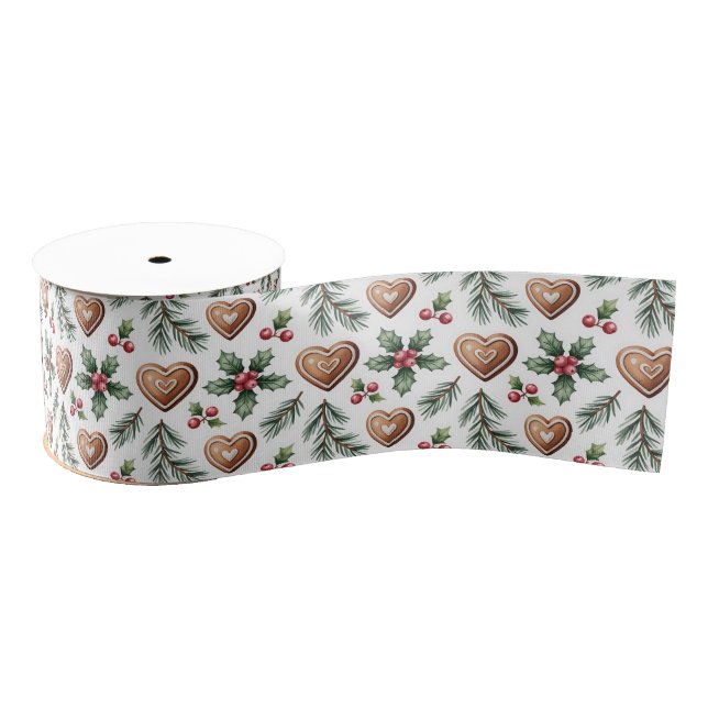 Heart Shaped Cookies Christmas Holiday Pattern Ripsband (Spule)