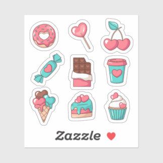 Heart Shaped Desserts Stickers Aufkleber