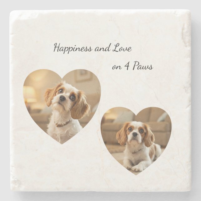 Heart-Shaped Dog Design – “Happiness on Four Paws” Steinuntersetzer (Vorderseite)
