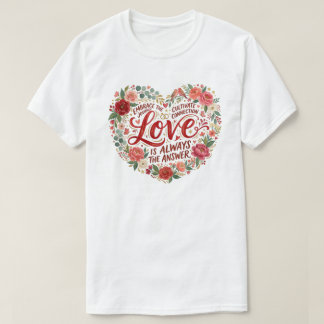 Heart-Shaped Floral Typography T-Shirt