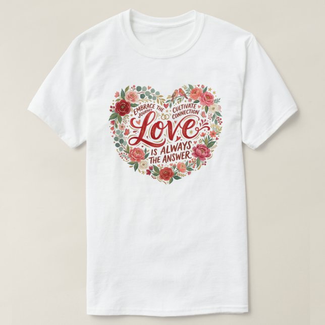 Heart-Shaped Floral Typography T-Shirt (Design vorne)