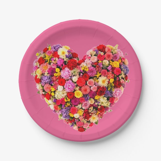 Heart-shaped Floral Valentine Love Arrangement Pappteller (Vorderseite)