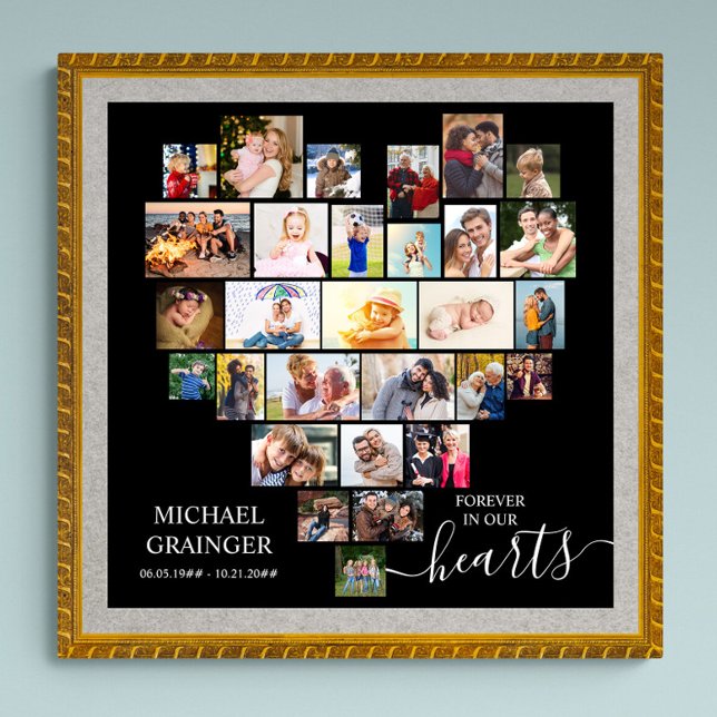 Heart Shaped Foto Collage Memorial Beerdigung Post Poster (Funeral memorial poster to order professionally printed or as a printable digital download)