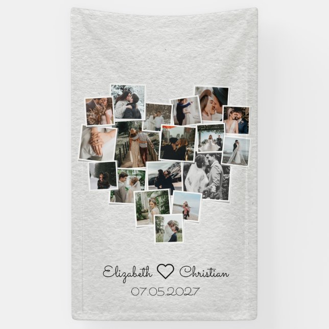 Heart Shaped Foto Collage Romantic Wedding Banner (Vertikal)