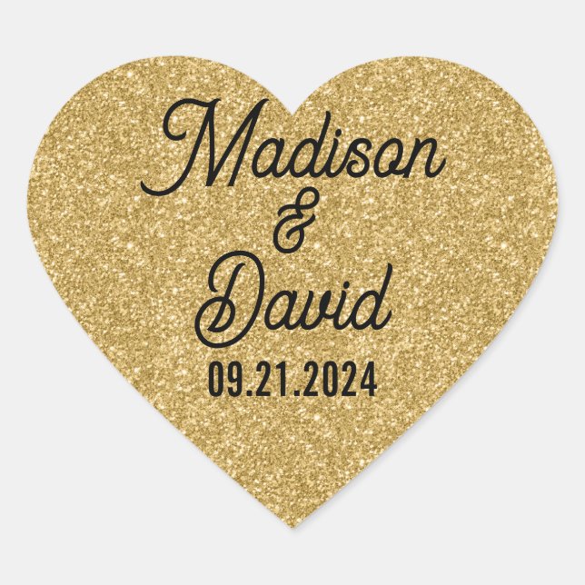 Heart Shaped Gold Glitzer Wedding Herz-Aufkleber (Vorderseite)